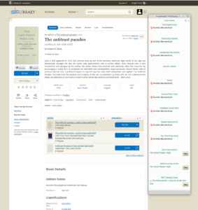 Screenshot of a Open Library website with a box for library extension search next to it